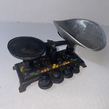Vintage Hand Painted Antique Cast Iron 5in x 3in Balance Scale with Weights picture