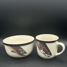 Angler's Expressions 1998 Trout Bowl And Coffee Mug~Hand Decorated Geoff Hager picture