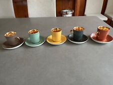 Figgjo Flint Norway Demitasse Espresso Cups Saucers Multicolor Gold Set of 5 MCM picture