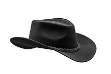 Men and Women Black Genuine Leather Cowboy Western Hat picture