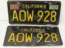Vintage 1963  Black and Yellow California License Plates Pair AOW 928 Metal picture
