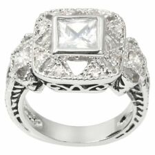 7/8 CT.T.W.Princess  CZ Bezel Set Filigree Bridal Ring in 14k White Gold Plated picture
