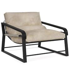 Large Mid Century Modern Accent Chair with Soild Wood Arms and Metal Frame picture