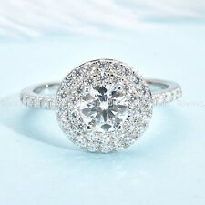 Moissanite Double Halo Engagement Ring 2 CT Round Cut Solid 14K White Gold VVS1 picture