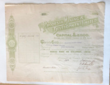 Antique 1911 Share Certificate Rhodesia Mining and Development Limited picture
