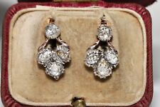 Antique Circa 1870s 14k Gold Top Silver Natural Diamond Decorated Earring picture