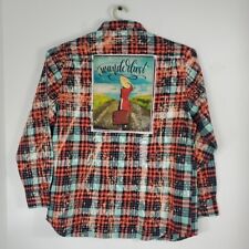 Angry Minnow Art Flannel Button Shirt Wanderlust Men Red Teal Splatter Plaid XL picture
