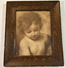 Antique English Oak Framed Print Ethereal Child Cherubic Face 11x13” Rustic picture