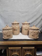 Set Vintage 1950s McCoy USA Brown bag Flour Sugar Coffee Tea  Porcelain  Jars... picture