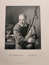 DAVID TENIERS BAGPIPER 1872 ANTIQUARIUM ORIGINAL STEEL ENGRAVINGS picture