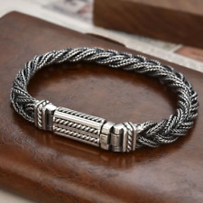 Pure S925 Sterling Silver Chain Men Women Braided Double Foxtail Link Bracelet picture