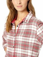 PJ SALVAGE Red Plaid Silver Metallic Long Sleeve Pajama Top XSmall  picture