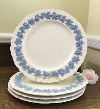 4 Wedgwood Embossed Queensware 9.25” Plates Lavender (Blue) on Cream Shell Edge picture