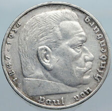 1935F Germany 2nd President Paul von Hindenburg Silver German 5 Mark Coin i88080 picture