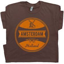 Amsterdam T Shirt Holland Netherlands Vintage Graphic Tee Crest Flag Marijuana T picture
