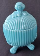 ANTIQUE VALLERYSTHAL FRENCH BLUE OPALINE GLASS FOOTED COVERED CANDY DISH picture