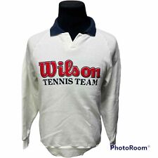 VTG 80s Wilson Tennis Team Mens M Collared Pullover Sweatshirt White Spellout picture