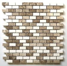 Mini Brick Beige Emperador and Vanilla .5x1 Mix Marble Mosaic Wall Backsplash picture