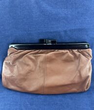 VTG Joan Harper 100% Brown Leather Clutch Handbag Made In Italy 90s Y2K Style picture