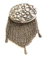 Antique Art Deco Sterling Silver Mini Mesh Purse - Flowers Marked Sterling 3.50” picture