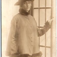 ID'd c1910s Cute Young Lady Girl RPPC Fur Coat Real Photo PC Audrey Russell A124 picture