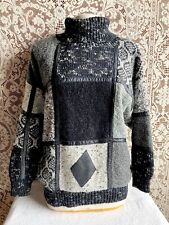 Vintage Susann D Black & Gray Leather Trim Turtleneck Sweater Medium picture