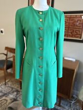 Vintage 80’s 90’s louis Feraud Coat Dress Bright Green Sz 4 Lighweight Wool picture