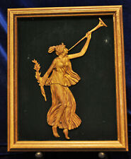 NEOCLASSICAL FRENCH BRONZE ORMOLU GODDESS GREEK ROMAN MUSE TRUMPET FRAMED RELIEF picture