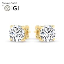 IGI,F/VS1, 4 CT ,Solitaire Lab-Grown Round Diamond Studs Earring,18K Yellow Gold picture