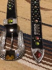 Rhinestone Cowgirl Belt, Black, With Cowhide, Size Large picture