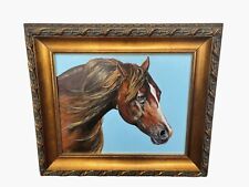 Vintage Oil Painting Horse Stallion Gold Frame Artist Signed Realism Original picture