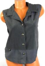 Gray black plaid folded collar neck embellished faux suede dressy vintage top 14 picture