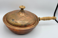 VINTAGE COPPER TIN LINED WOOD HANDLE COOKING POT PAN WALDOW BKLYN NY picture