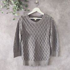 Ann Taylor Loft Sweater Womens Medium Gray Metallic Diamond Pattern 3/4 Sleeve picture