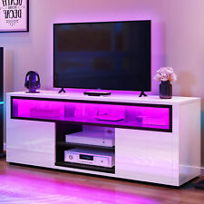 High Gloss TV Stand Cabinet Unit with LED Lights for 75