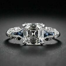 Asscher Cut Simulated Diamond Art Deco Pretty Wedding Ring 14k White Gold Plated picture