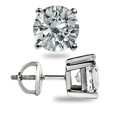 3CT ROUND CUT MOISSANITE EARRINGS GRA 14K SOLID WHITE GOLD STUDS SCREW-BACK GIFT picture
