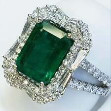 Rare Forest Green Emerald Cut 3.89CT Emerald & 1.25CT Fancy White CZ Pretty Ring picture