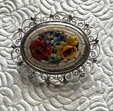 Vintage Micro Mosaic  floral  filigree Brooch made in Italy picture