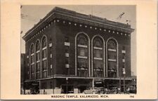 Vintage 1934 KALAMAZOO, Michigan Postcard MASONIC TEMPLE Building / Street View picture