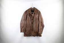 Vtg 60s Streetwear Mens Large Distressed Lined Full Button Leather Jacket USA picture