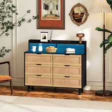 Modern Accent Storage Cabinet with 6 Rattan Drawers With LED Lights Power Outlet picture