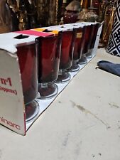 6 Vintage French Luminarc Ruby Red Glasses w/Clear Stems NEW IN BOX 5.25