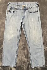 True Religion Joey Super T Jeans Men's 34 Blue Denim Embroidered Flap Pockets picture