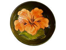Moorcroft Pink Hibiscus Green Glazed Pottery Small Pin Bowl Trinket Dish VTG picture