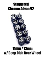 5x Chrome Advan V2 11/13mm Wheels Rubber Tires for 1/64 H0T Wheelz picture