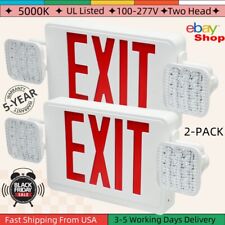 2pcs LED Red Exit Sign Emergency Light–Hi Output Compact Combo UL Listed Battery picture