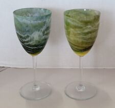 Rare 1976 Set Of 2 Steve Maslach Studio Art Glass Crystal Wine Goblets Signed picture