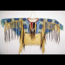 Old American Style Handmade Dakota Beaded Buckskin Hide Powwow War Shirt PWP170 picture