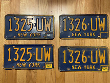 Vintage 1973 Blue New York State License Plates, TWO Sets Stickered Pairs picture